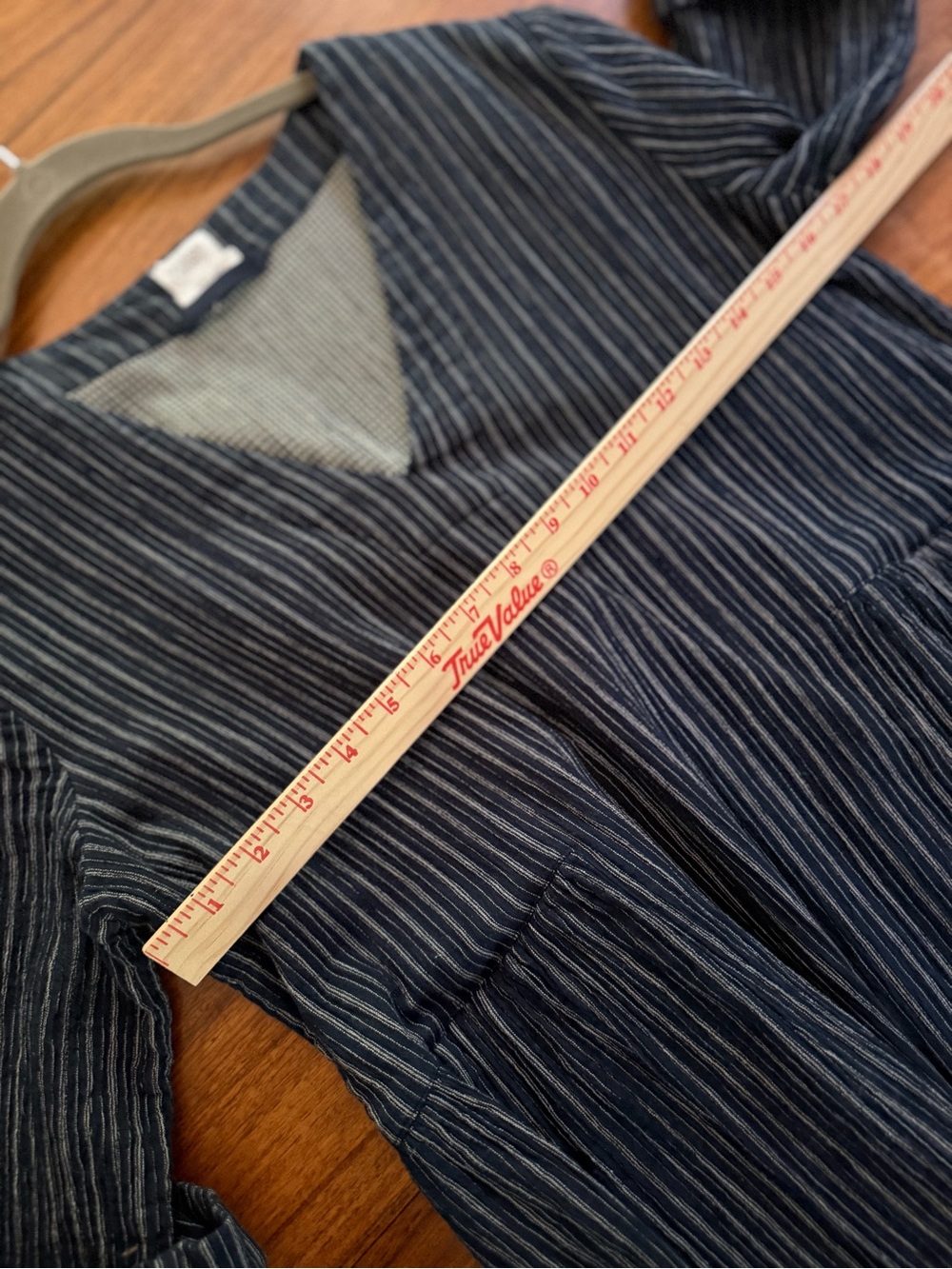 TOAST Crinkle Striped Navy V-Neck Dress - Picture 8 of 10